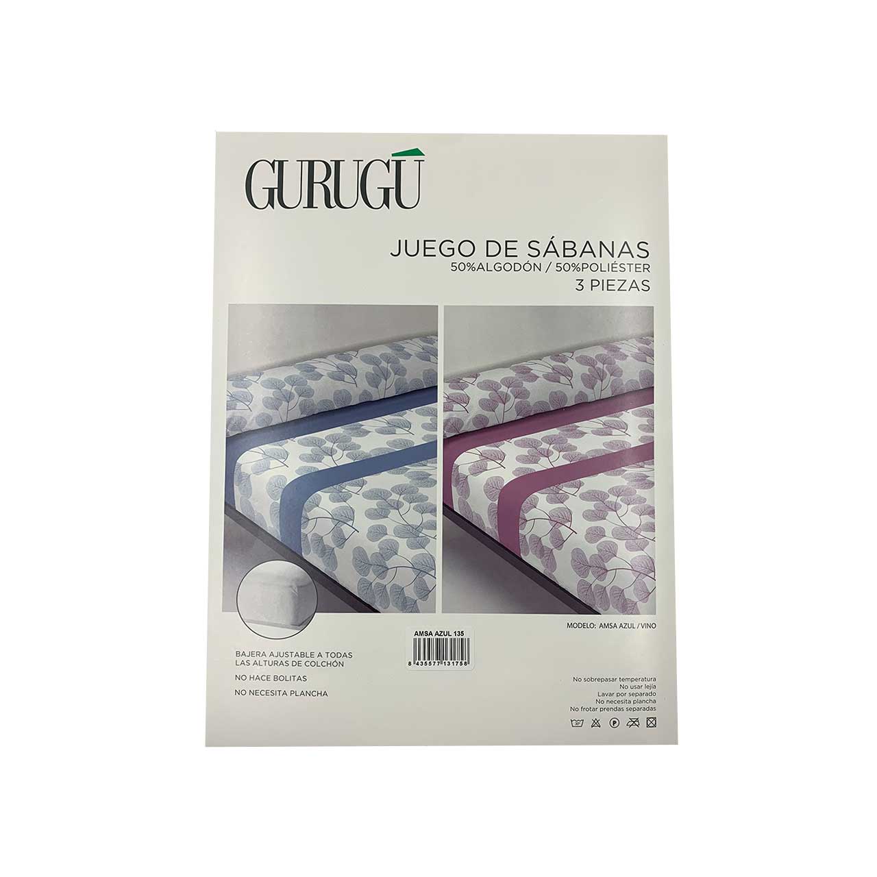 Juego de sabanas 3 piezas Gurugu Amsa Azul